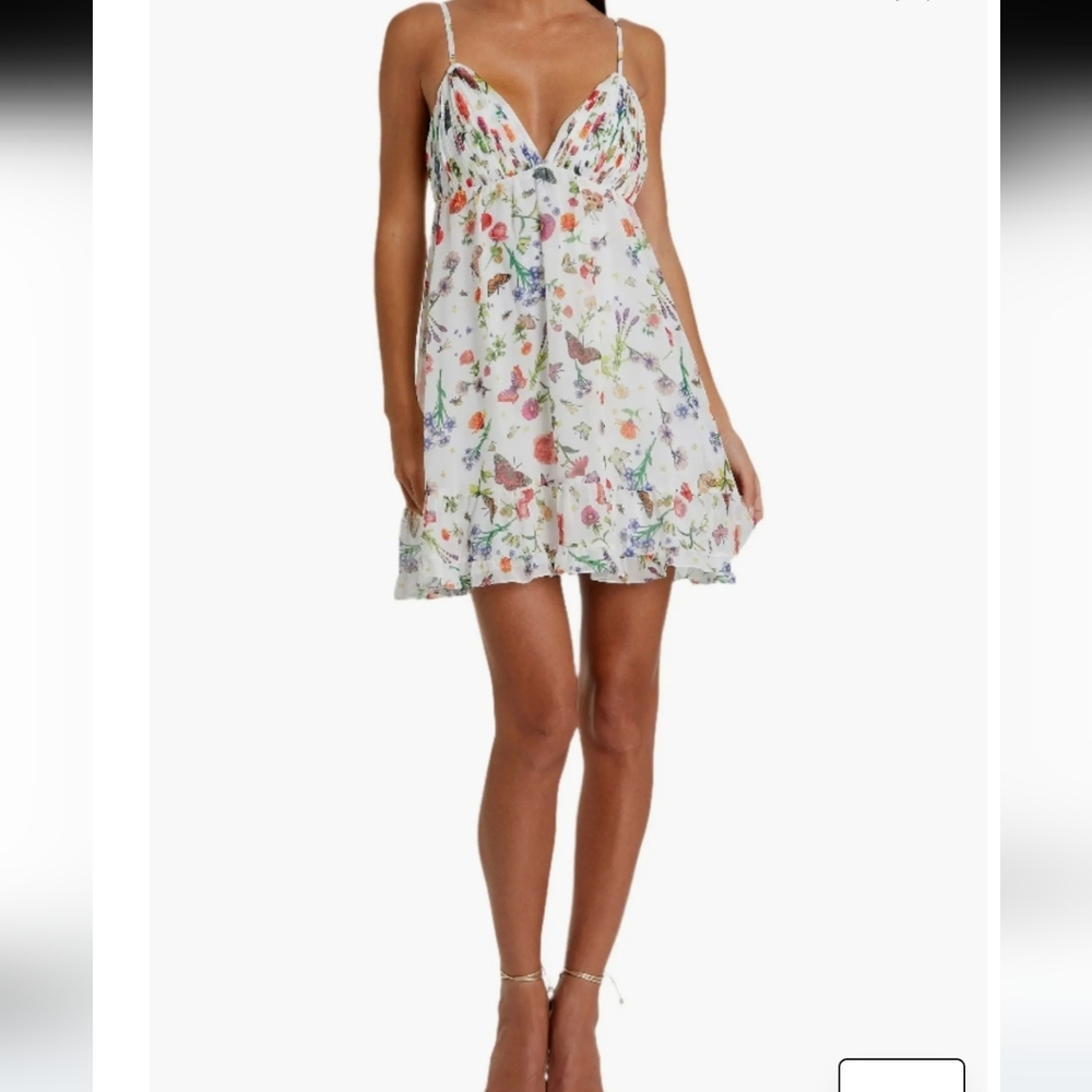 Mac Duggal White Floral & Butterfly Mini Dress
